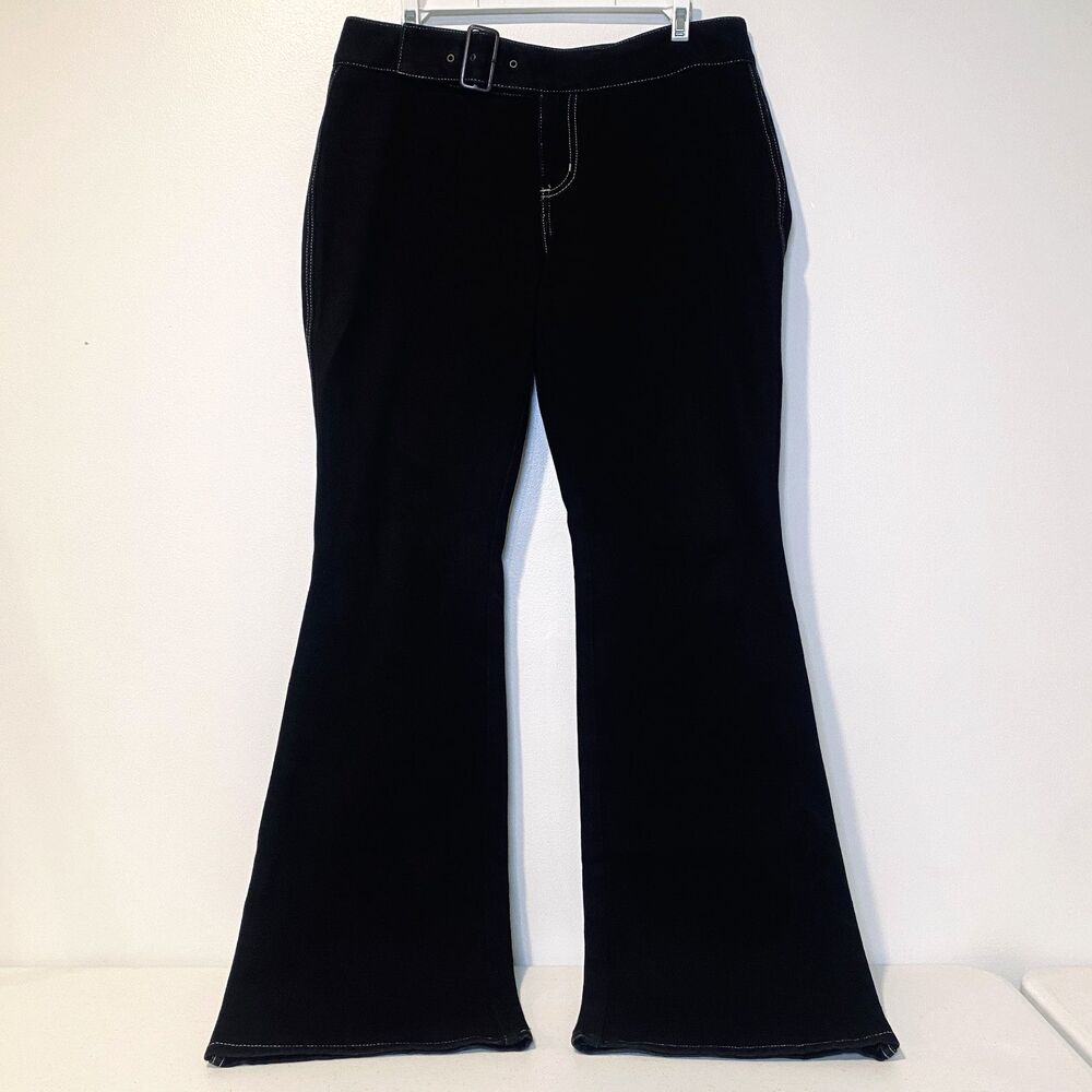 Vintage Y2K GUESS USA Belted Flare Jeans Black Contrast Stitch 100% Cotton 31